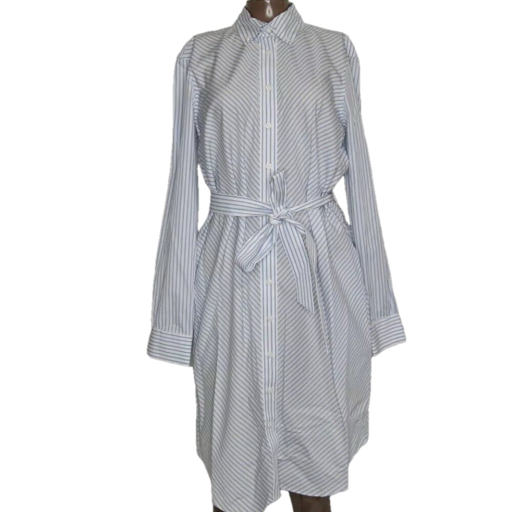 NEW BROOKS BROTHERS Shirt Dress White/Blue Cotton Striped Long Sleeve Size 12